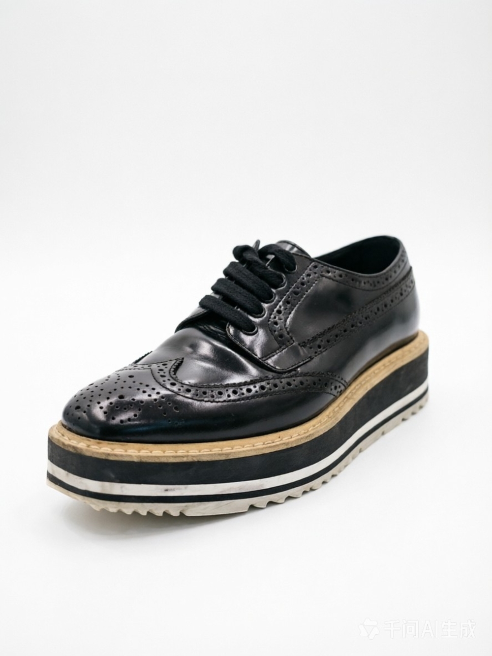 Prada Black   Platform Brogue Lace-Up Shoes